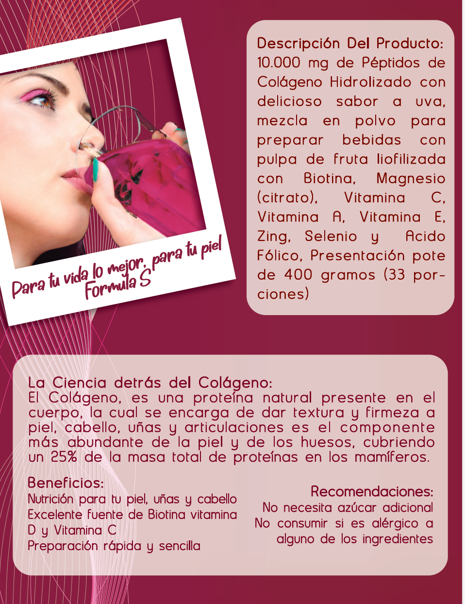 Colágeno Formula-S, 400 gr (33 porciones) AHORA CON MAYOR CONTENIDO